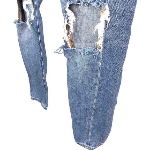 American Eagle Mom Jeans Distressed High Rise Holes Ripped Medium Blue Wash 000 - Picture 8 of 16